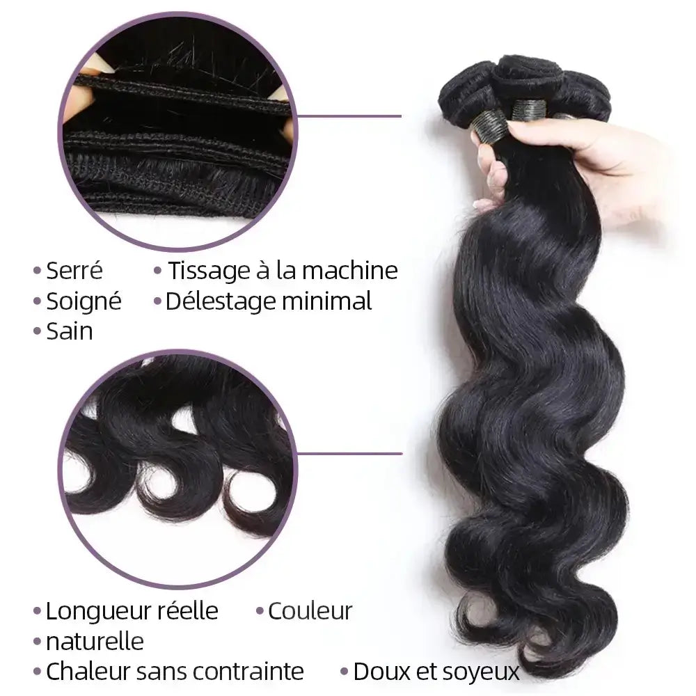 Faisceaux onde corporelle avec fermeture extensions cheveux humains
