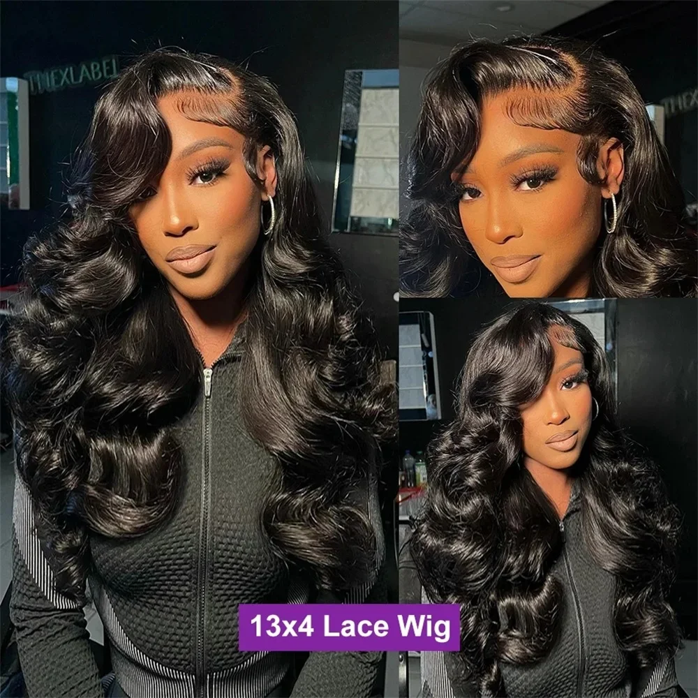 𝟐 𝐅𝐎𝐑 €119💥Perruque 20"Noir 13×4 Dentelle Body Wave+8" Frange No Lace Mode Bob Lisse Noir