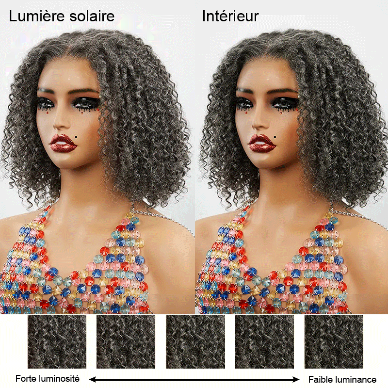 7x5 Glueless Kinky Curly Couleur Sel & Poivre Bob Perruque Sans Colle