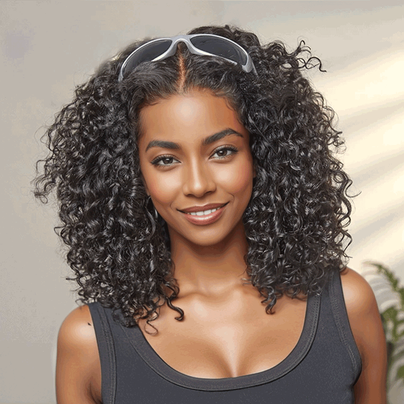 𝑼𝒘𝒂𝒗𝒚 𝑷𝒓𝒆𝒎𝒊𝒖𝒎 𝑳𝒊𝒏𝒆 Glueless Bob Couleur Mèches Ombre Marron/Noir 4×4 Perruque Sans Colle Bouclé