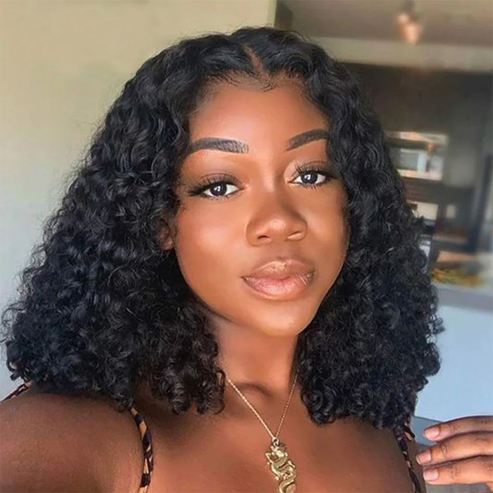 𝐏𝐫𝐞̂𝐭 𝐞𝐧 𝟐𝟒𝐡⚡Avant Tout Facile Entretenir 4x4 13x4 Dentelle Noir Couleur Perruque Bob Deep Wave Cheveux Humains