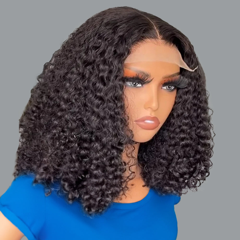 𝐏𝐫𝐞̂𝐭 𝐞𝐧 𝟐𝟒𝐡⚡Avant Tout Facile Entretenir 4x4 13x4 Dentelle Noir Couleur Perruque Bob Deep Wave Cheveux Humains