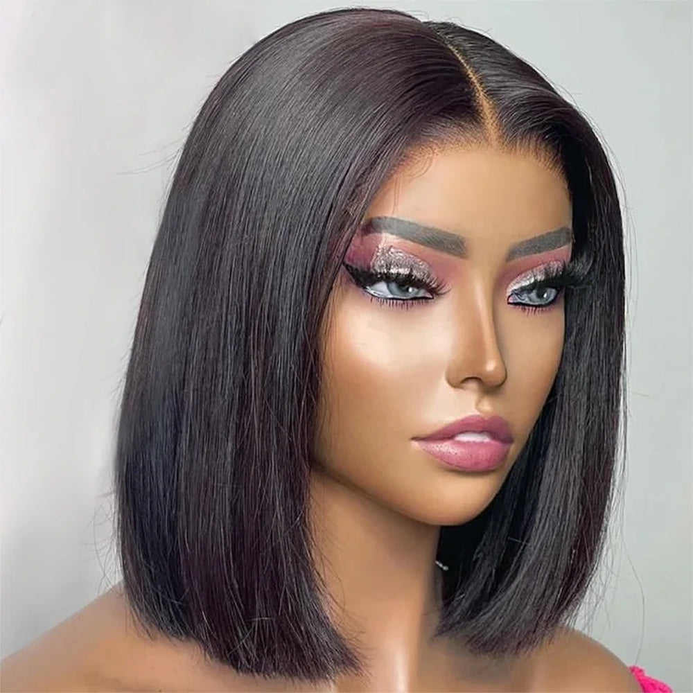 𝟐 𝐅𝐎𝐑 €69💥Perruque 8" Soyeux Milieu Partie Lisse 2x6 Dentelle+Léger Résistante Glueless Coupe Pixie Ondulée