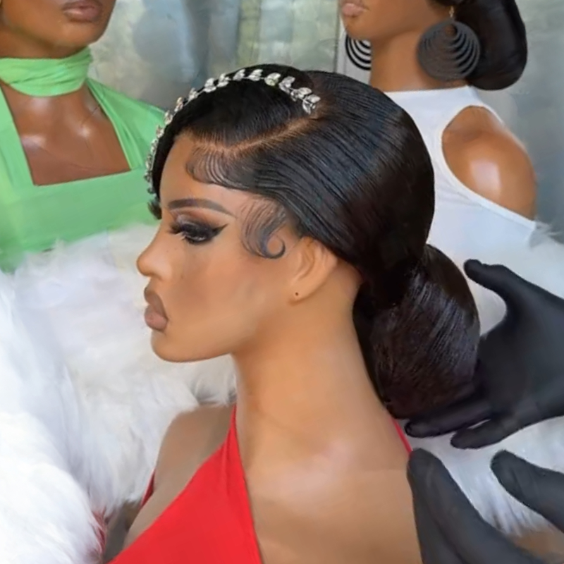 𝑷𝒆𝒓𝒓𝒖𝒒𝒖𝒆 𝑴𝒂𝒓𝒊𝒂𝒈𝒆 𝑷𝒓𝒆́-𝑪𝒐𝒊𝒇𝒇𝒆́𝒆 Coiffures Mariage Rapides Chignon Ondulé/Lisse Cheveux Humains 13×4 Dentelle