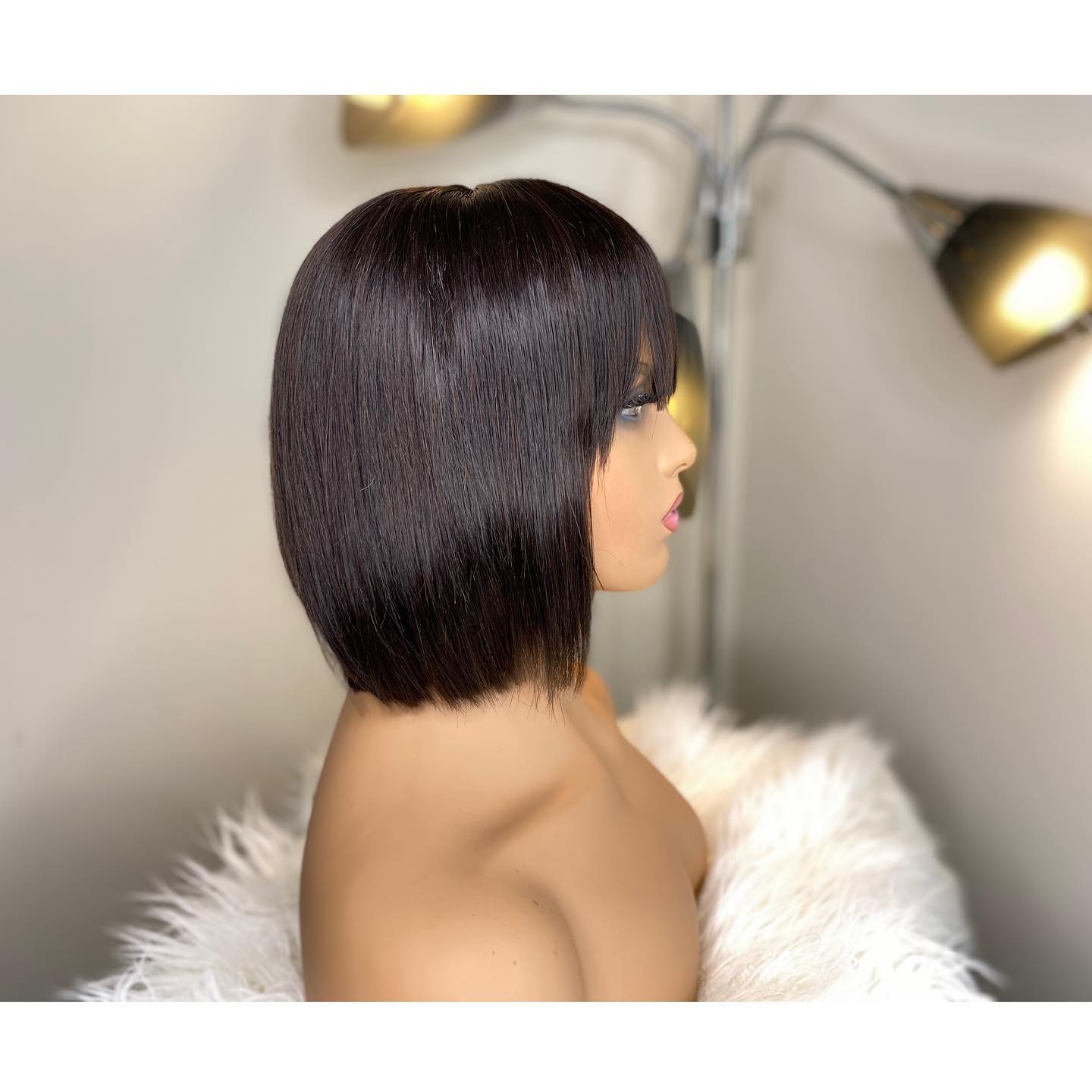 𝟐 𝐅𝐎𝐑 €55💥Glueless Perruque 8" Noir Frange Bob Lisse+Glueless Noir Coupe Pixie Sans colle Ondulé