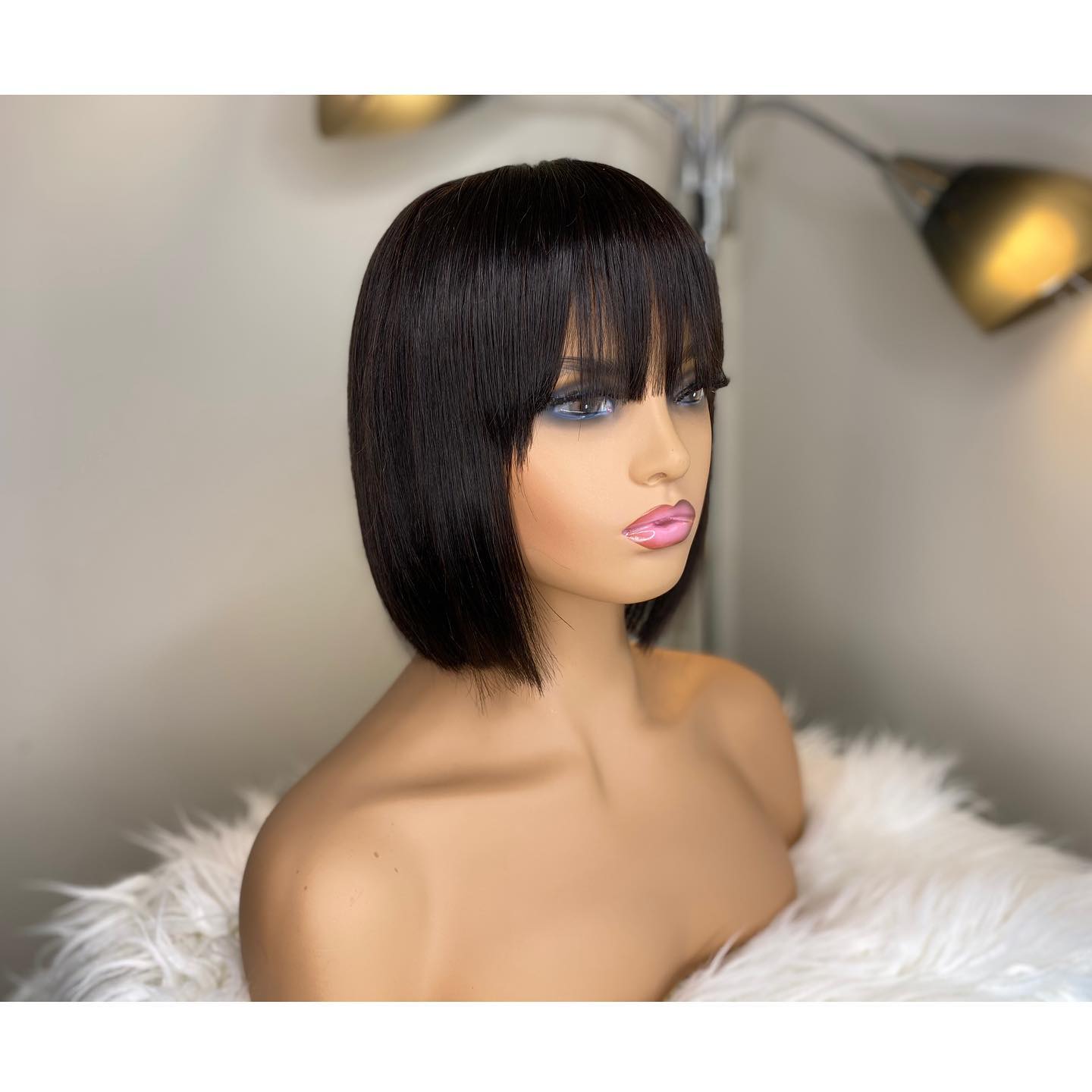 𝟐 𝐅𝐎𝐑 €55💥Glueless Perruque 8" Noir Frange Bob Lisse+Glueless Noir Coupe Pixie Sans colle Ondulé