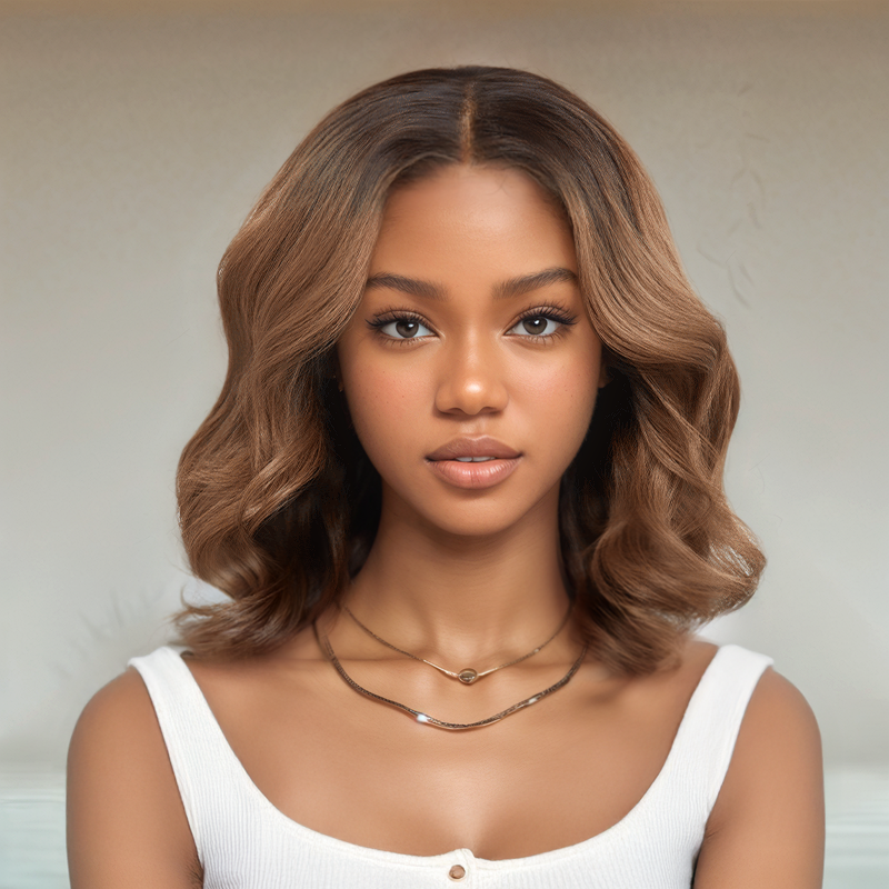 𝑼𝒘𝒂𝒗𝒚 𝑷𝒓𝒆𝒎𝒊𝒖𝒎 𝑳𝒊𝒏𝒆 Glueless Bob Ombre Marron 4×4 Perruque Sans Colle Ondulé Cheveux Humains
