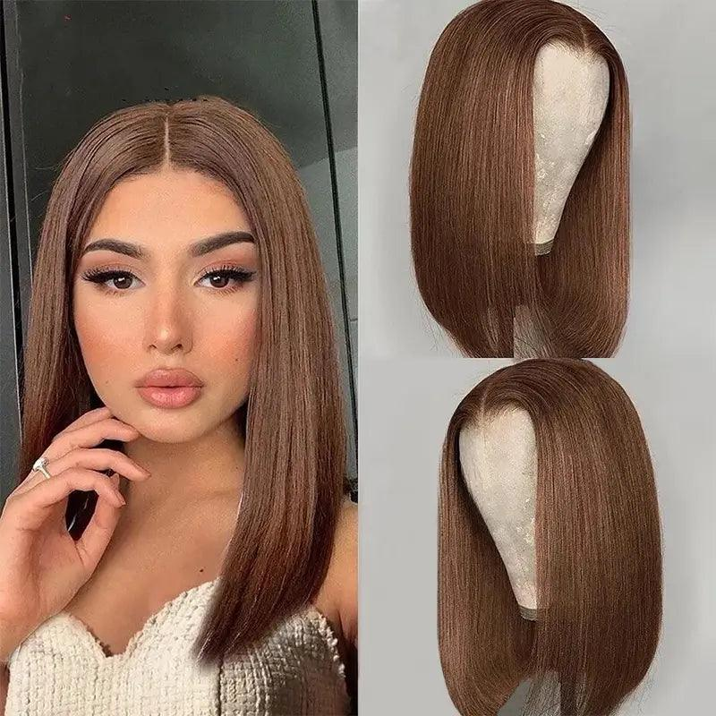 𝑼𝒘𝒂𝒗𝒚 𝑷𝒓𝒆𝒎𝒊𝒖𝒎 𝑳𝒊𝒏𝒆 9x6 Glueless Chocolate Brown Bob Perruque Sans Colle Wear Go Lisse