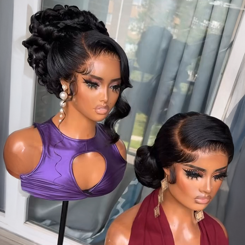 𝑷𝒆𝒓𝒓𝒖𝒒𝒖𝒆 𝑴𝒂𝒓𝒊𝒂𝒈𝒆 𝑷𝒓𝒆́-𝑪𝒐𝒊𝒇𝒇𝒆́𝒆 Coiffures Mariage Rapides Chignon Ondulé/Lisse Cheveux Humains 13×4 Dentelle