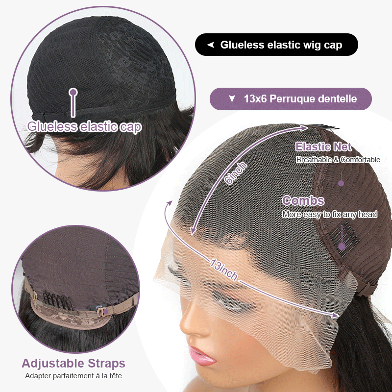 𝟐 𝐅𝐎𝐑 €115💥Combinaisons Glueless Perruque 8" Noir Frange Bob Lisse+13×6 Dentelle 20“ Lisse Cheveux 100% Humains