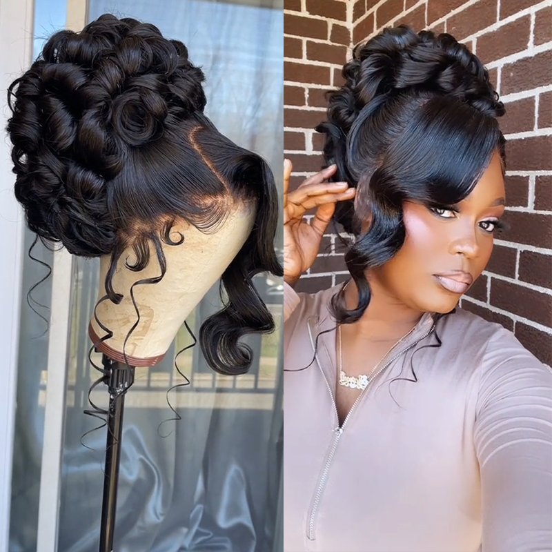 𝑷𝒆𝒓𝒓𝒖𝒒𝒖𝒆 𝑴𝒂𝒓𝒊𝒂𝒈𝒆 𝑷𝒓𝒆́-𝑪𝒐𝒊𝒇𝒇𝒆́𝒆 Coiffures Mariage Rapides Chignon Ondulé/Lisse Cheveux Humains 13×4 Dentelle