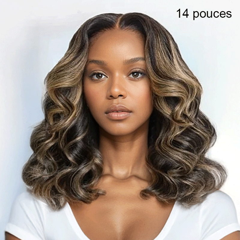 𝑼𝒘𝒂𝒗𝒚 𝑷𝒓𝒆𝒎𝒊𝒖𝒎 𝑳𝒊𝒏𝒆 Glueless Couleur Blond Highlight 5x5 Capuchon Réglable Perruque Sans Colle Loose Wave