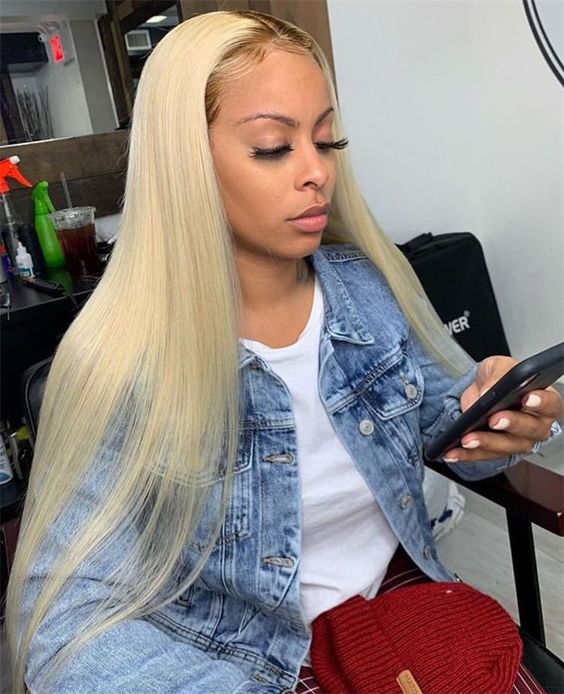 Brillante Finition Soyeuse 1B-613 Glueless 13×4 Perruques Cheveux Humains Femme Brésilienne