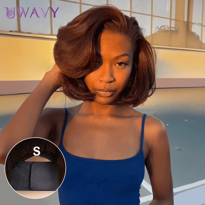 𝑼𝒘𝒂𝒗𝒚 𝑷𝒓𝒆𝒎𝒊𝒖𝒎 𝑳𝒊𝒏𝒆 Couche C Partie Glueless 7x4 Marron/Naturel Bob Perruque Sans Colle 250% Densité