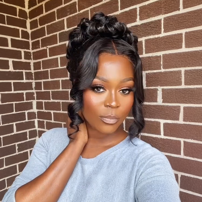 𝑷𝒆𝒓𝒓𝒖𝒒𝒖𝒆 𝑴𝒂𝒓𝒊𝒂𝒈𝒆 𝑷𝒓𝒆́-𝑪𝒐𝒊𝒇𝒇𝒆́𝒆 Coiffures Mariage Rapides Chignon Ondulé Frange Des Deux Côtés Cheveux Humains 13×4 Dentelle