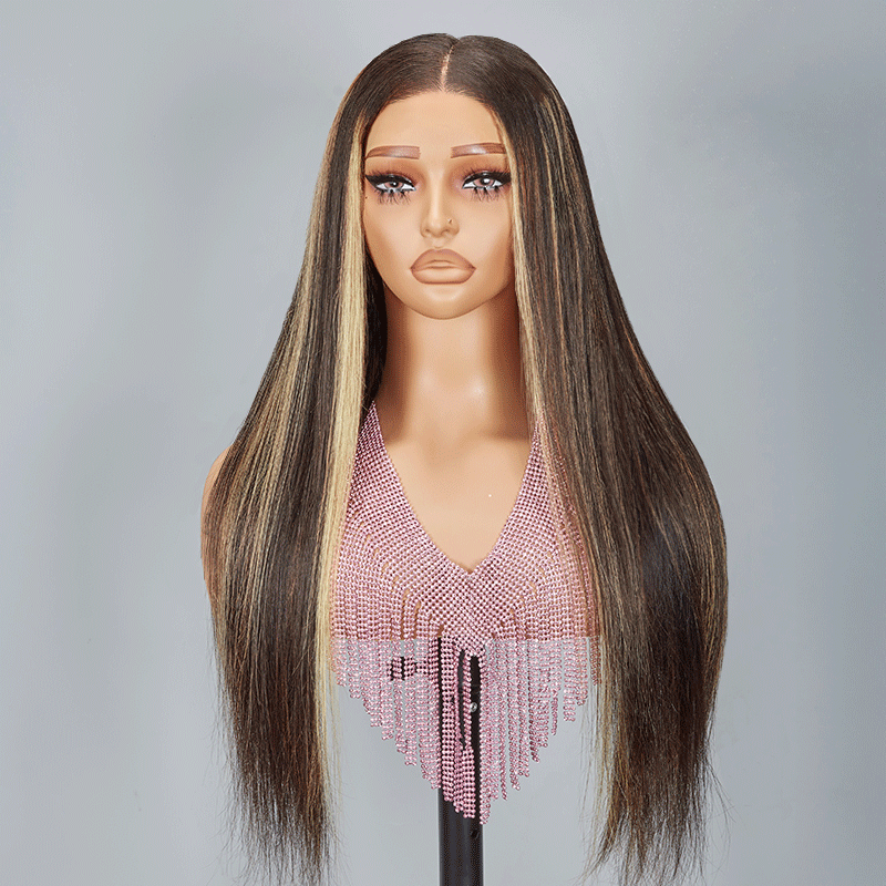 𝑼𝒘𝒂𝒗𝒚 𝑷𝒓𝒆𝒎𝒊𝒖𝒎 𝑳𝒊𝒏𝒆 9x6 Glueless Luisant Highlight Multi-colore Perruque Sans Colle Straight