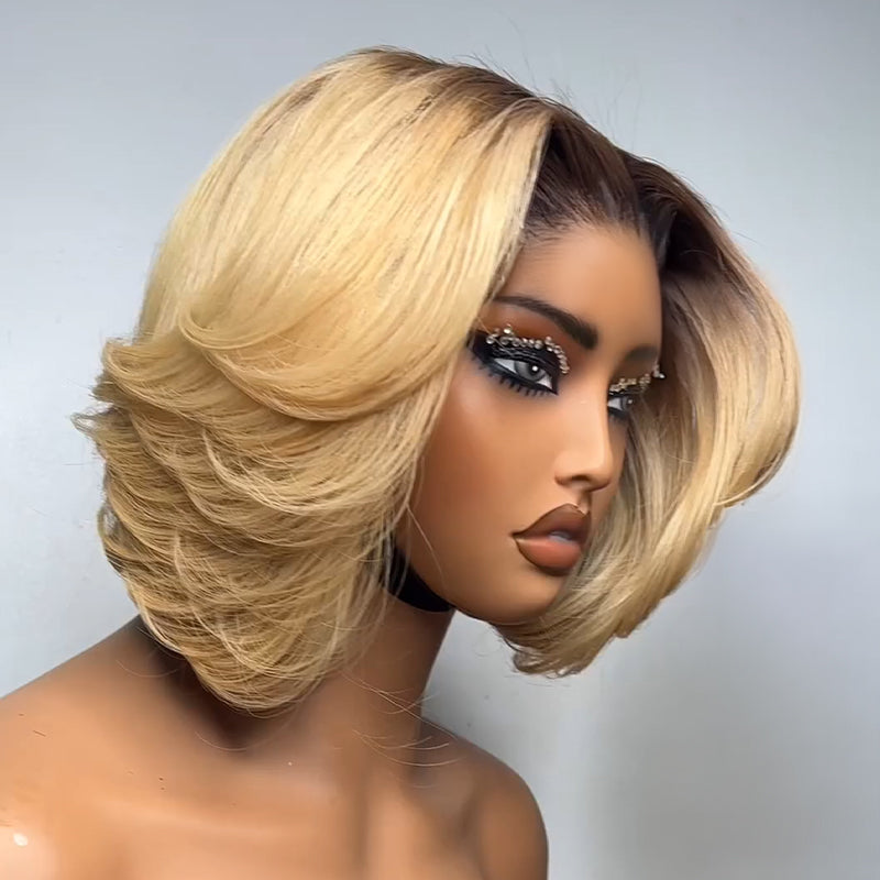 𝑼𝒘𝒂𝒗𝒚 𝑷𝒓𝒆𝒎𝒊𝒖𝒎 𝑳𝒊𝒏𝒆 13x4 Glueless Couleur Blond mélangé brun/Brun chocolat Perruque Bob Sans Colle