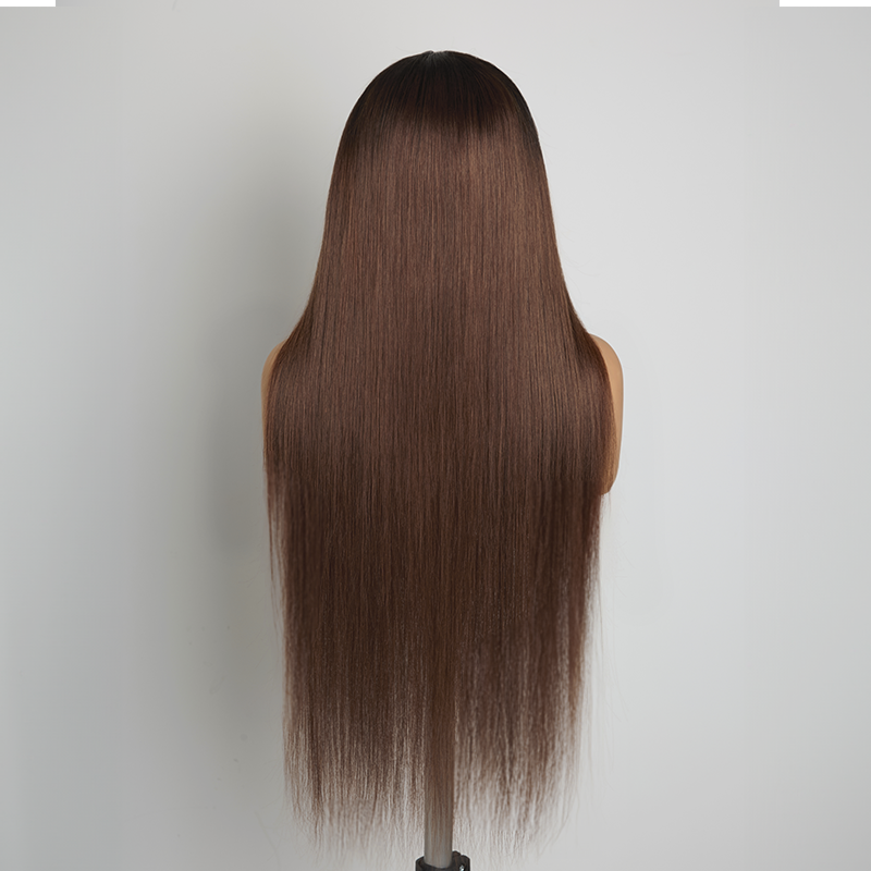 𝑼𝒘𝒂𝒗𝒚 𝑷𝒓𝒆𝒎𝒊𝒖𝒎 𝑳𝒊𝒏𝒆 Séparation Libre Glueless Couleur Ombre Brun 13x4 Perruque Sans Colle Lisse 250% Densité