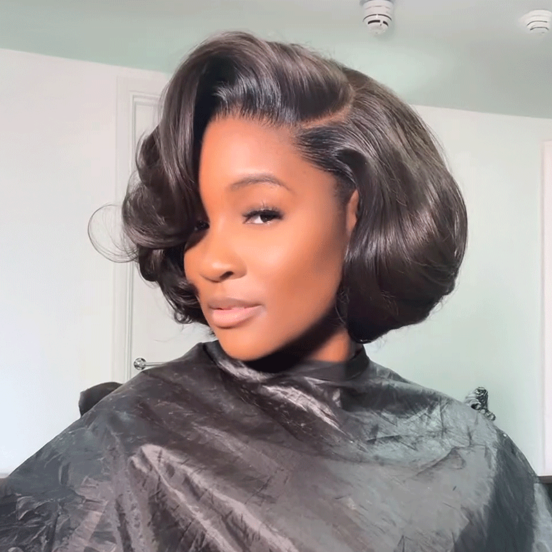 𝑼𝒘𝒂𝒗𝒚 𝑷𝒓𝒆𝒎𝒊𝒖𝒎 𝑳𝒊𝒏𝒆 Couche C Partie Glueless 7x4 Marron/Naturel Bob Perruque Sans Colle 250% Densité