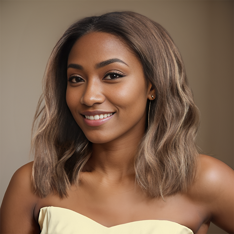 𝑼𝒘𝒂𝒗𝒚 𝑷𝒓𝒆𝒎𝒊𝒖𝒎 𝑳𝒊𝒏𝒆 13x4 Glueless Couleur Reflets Blond Foncé Perruque Sans Colle Ondulé