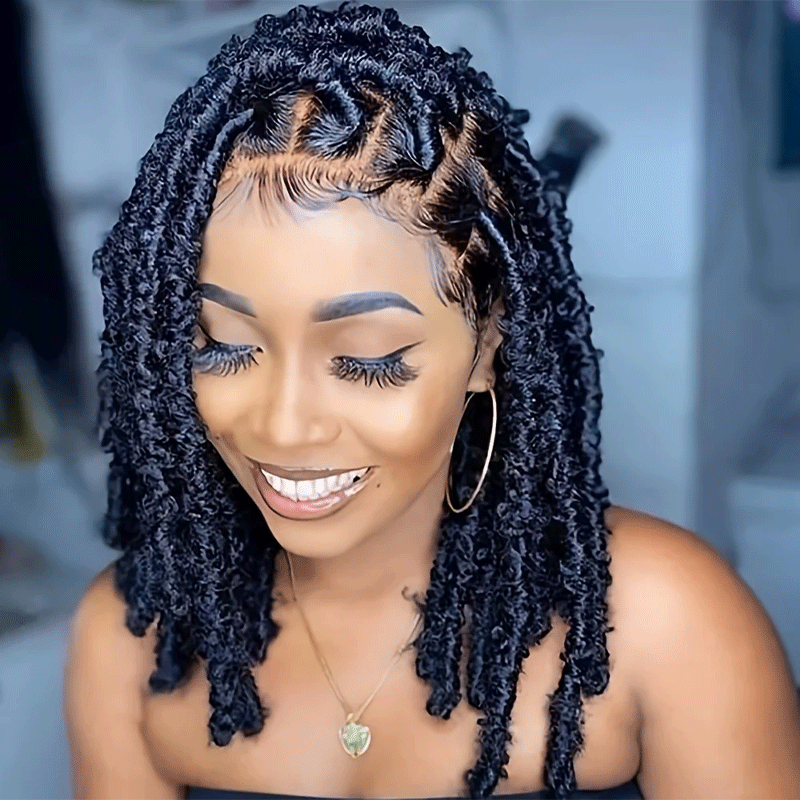 Crochet Dreadlocks Papillon Perruque 13×4 Dentelle Noir Cheveux Humains