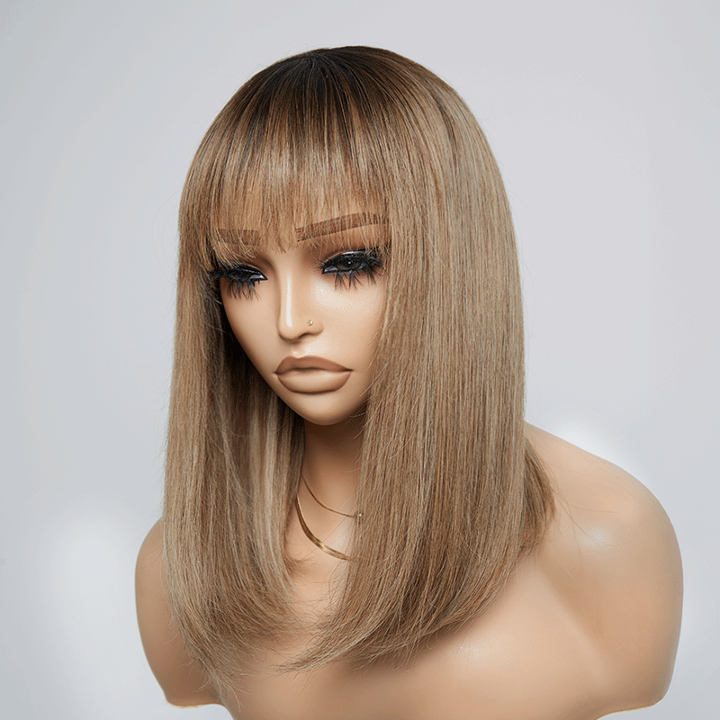 𝑼𝒘𝒂𝒗𝒚 𝑷𝒓𝒆𝒎𝒊𝒖𝒎 𝑳𝒊𝒏𝒆 Pas D'enchevêtrement Glueless Bob Ombre Thé Lait Dégradé Lisse Perruque Sans Colle Bob Avec Frange