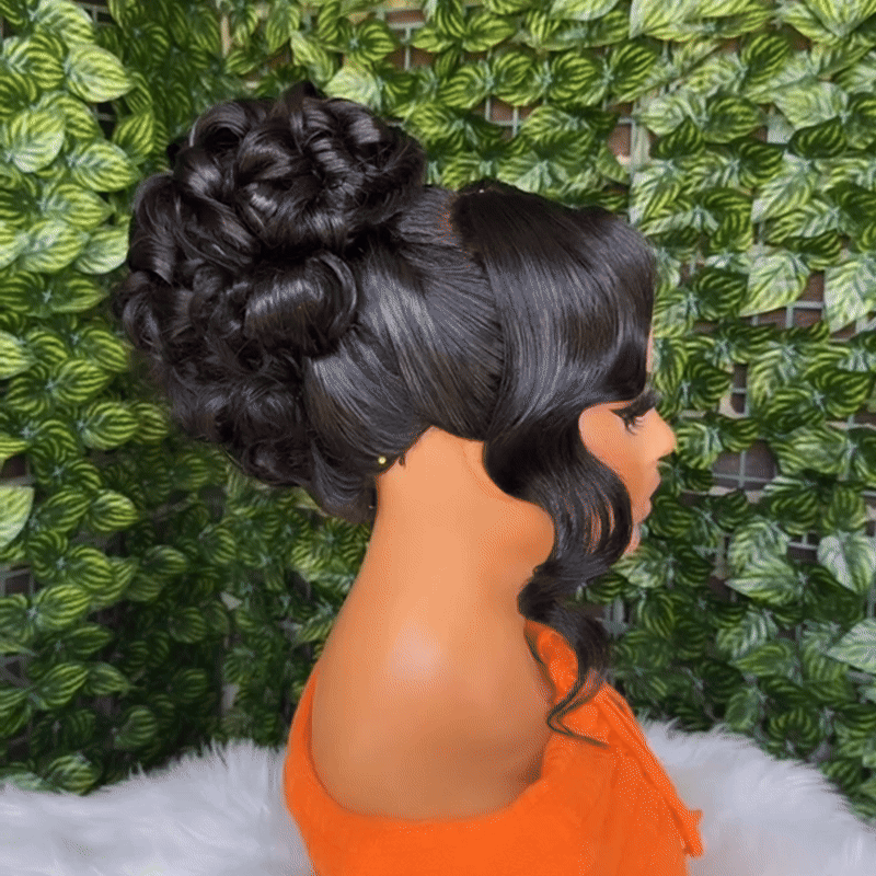 𝑷𝒆𝒓𝒓𝒖𝒒𝒖𝒆 𝑴𝒂𝒓𝒊𝒂𝒈𝒆 𝑷𝒓𝒆́-𝑪𝒐𝒊𝒇𝒇𝒆́𝒆 Coiffures Mariage Rapides Chignon Ondulé Frange Des Deux Côtés Cheveux Humains 13×4 Dentelle