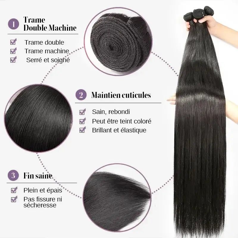 Extensions cheveux humains faisceaux droits