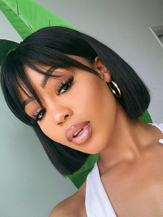𝟐 𝐅𝐎𝐑 €55💥Glueless Perruque 8" Noir Frange Bob Lisse+Glueless Noir Coupe Pixie Sans colle Ondulé
