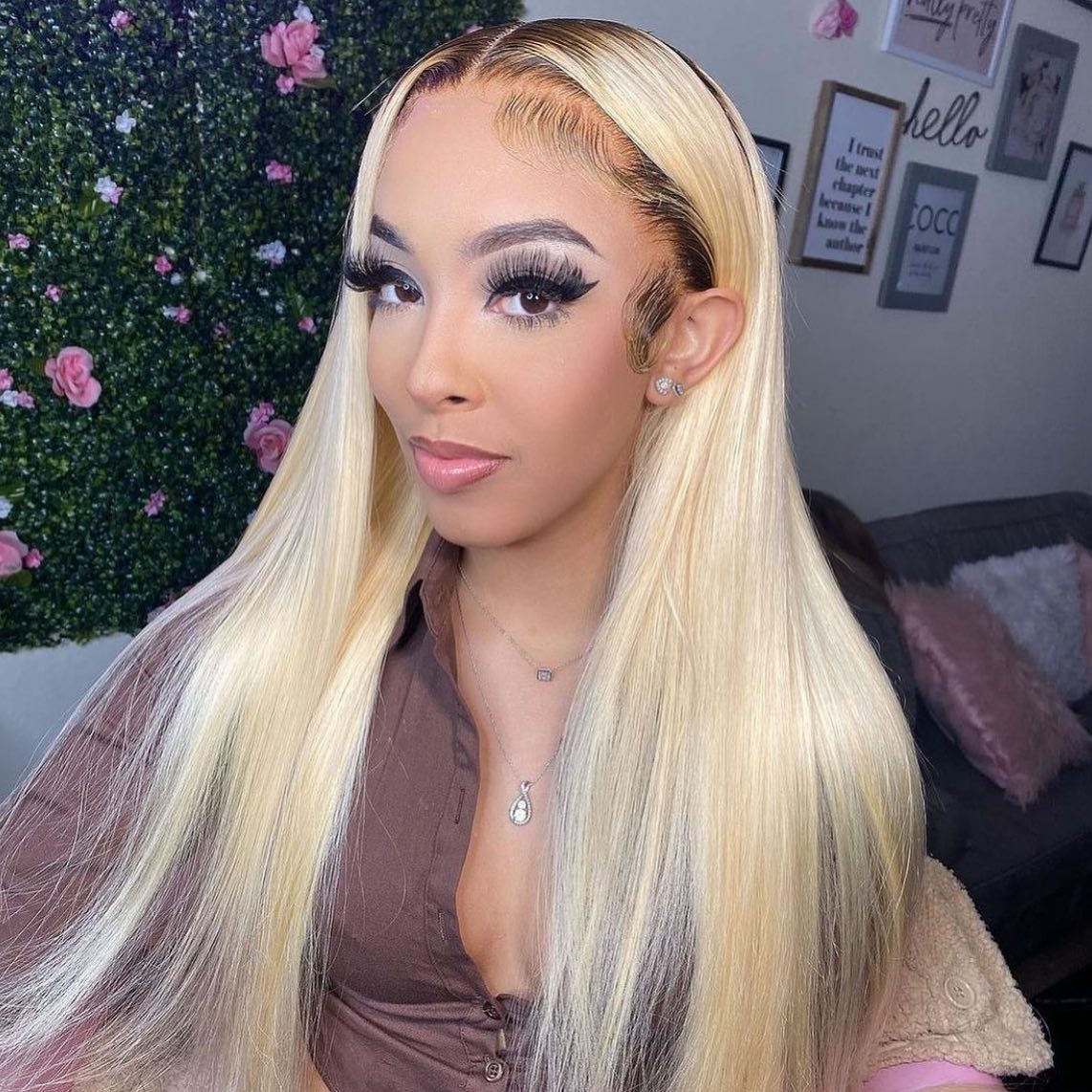 Brillante Finition Soyeuse 1B-613 Glueless 13×4 Perruques Cheveux Humains Femme Brésilienne