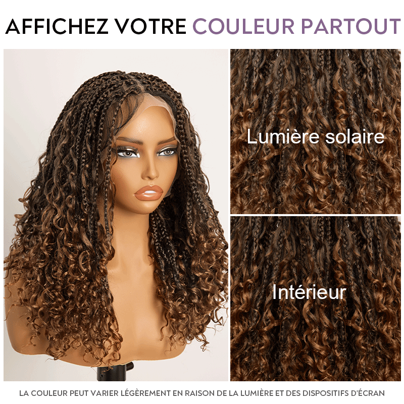 𝑼𝒘𝒂𝒗𝒚 𝑷𝒓𝒆𝒎𝒊𝒖𝒎 𝑳𝒊𝒏𝒆 Perruque Tressée Bohème Ombre Brun En Dentelle Intégrale Avec Cheveux Bébé Synthétique 300% Densité