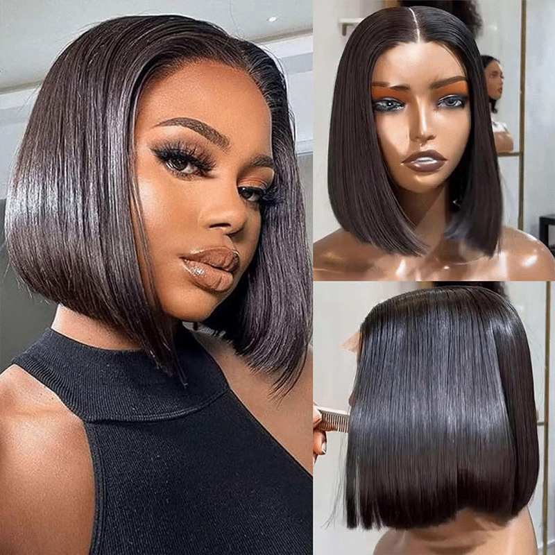 𝐏𝐫𝐞̂𝐭 𝐞𝐧 𝟐𝟒𝐡⚡Réaliste Souple Minimaliste Lisse 4x4 13x4 Dentelle Enfilez Et Partez Perruque Bob