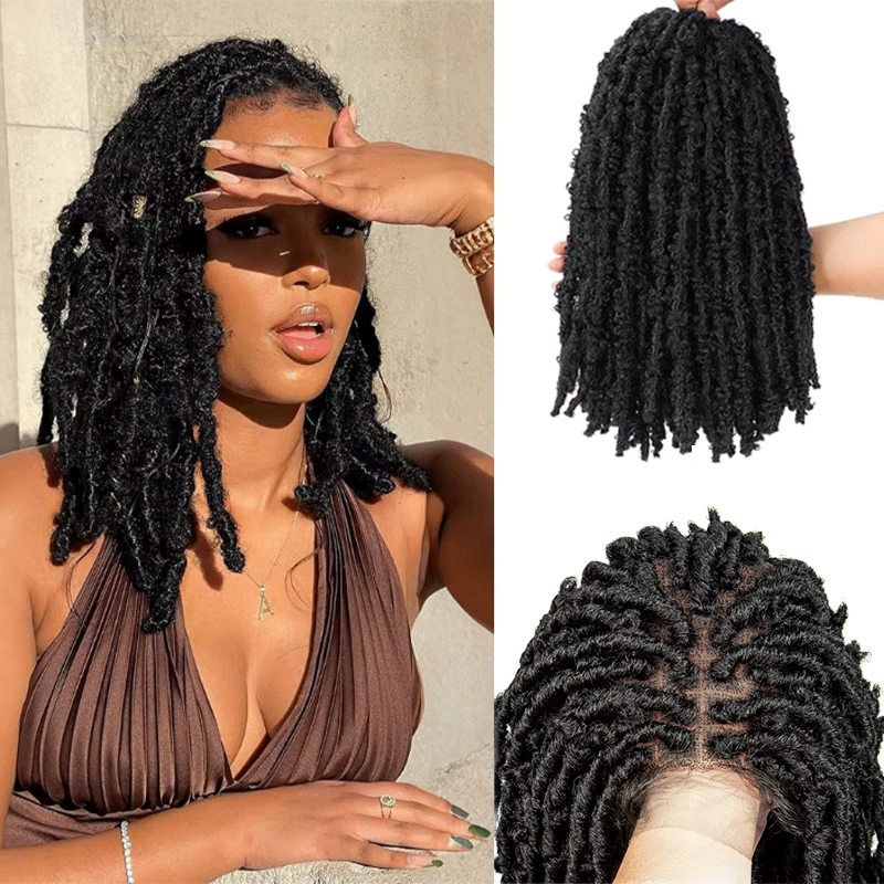 Crochet Dreadlocks Papillon Perruque 13×4 Dentelle Noir Cheveux Humains