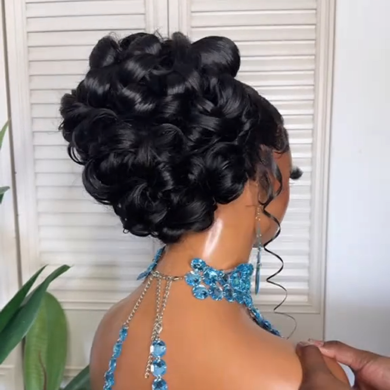 𝑷𝒆𝒓𝒓𝒖𝒒𝒖𝒆 𝑴𝒂𝒓𝒊𝒂𝒈𝒆 𝑷𝒓𝒆́-𝑪𝒐𝒊𝒇𝒇𝒆́𝒆 Coiffures Mariage Rapides Chignon Ondulé/Lisse Cheveux Humains 13×4 Dentelle