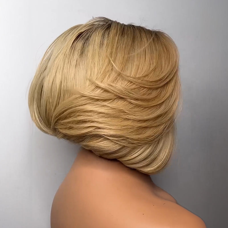 𝑼𝒘𝒂𝒗𝒚 𝑷𝒓𝒆𝒎𝒊𝒖𝒎 𝑳𝒊𝒏𝒆 13x4 Glueless Couleur Blond mélangé brun/Brun chocolat Perruque Bob Sans Colle