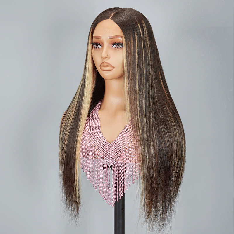 𝑼𝒘𝒂𝒗𝒚 𝑷𝒓𝒆𝒎𝒊𝒖𝒎 𝑳𝒊𝒏𝒆 9x6 Glueless Luisant Highlight Multi-colore Perruque Sans Colle Straight