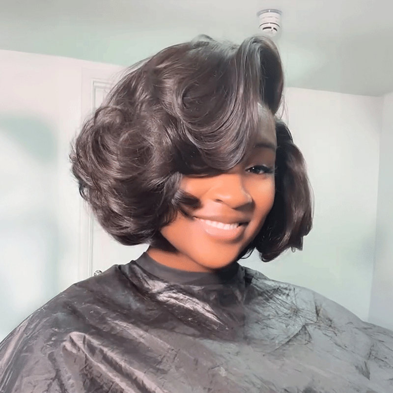 𝑼𝒘𝒂𝒗𝒚 𝑷𝒓𝒆𝒎𝒊𝒖𝒎 𝑳𝒊𝒏𝒆 Couche C Partie Glueless 7x4 Marron/Naturel Bob Perruque Sans Colle 250% Densité