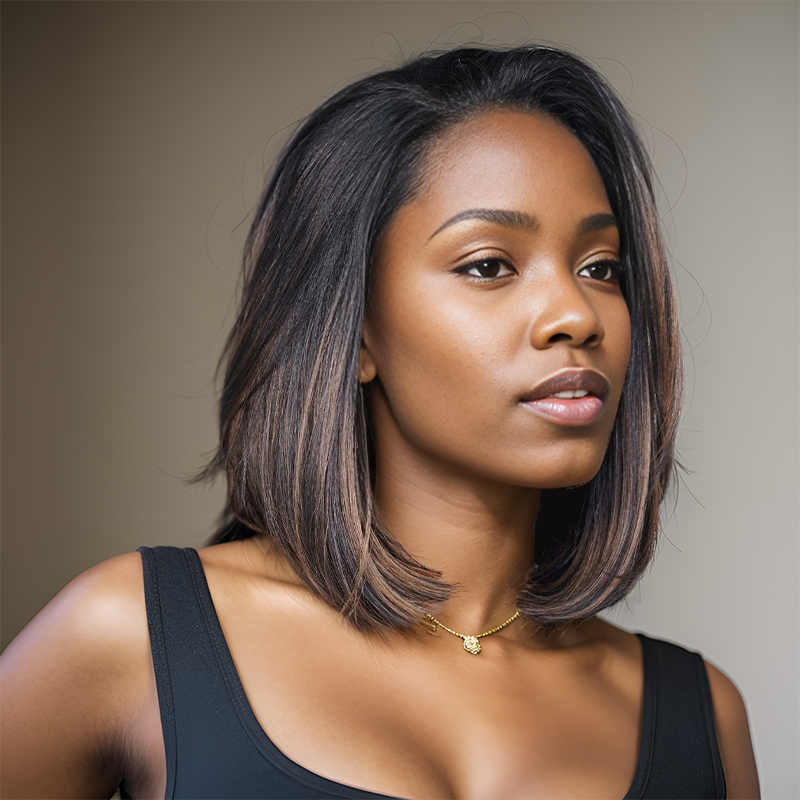 𝑼𝒘𝒂𝒗𝒚 𝑷𝒓𝒆𝒎𝒊𝒖𝒎 𝑳𝒊𝒏𝒆 9x6 Glueless Couleur Highlight Perruque Bob Sans Colle Lisse