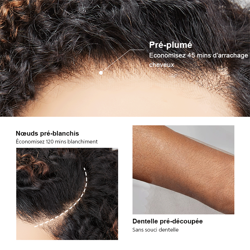 𝑼𝒘𝒂𝒗𝒚 𝑷𝒓𝒆𝒎𝒊𝒖𝒎 𝑳𝒊𝒏𝒆 9x6 Glueless Marron Highlight Bob Perruque Sans Colle Kinky Curly