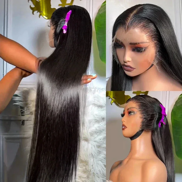 𝟐 𝐅𝐎𝐑 €115💥Combinaisons Glueless Perruque 8" Noir Frange Bob Lisse+13×6 Dentelle 20“ Lisse Cheveux 100% Humains