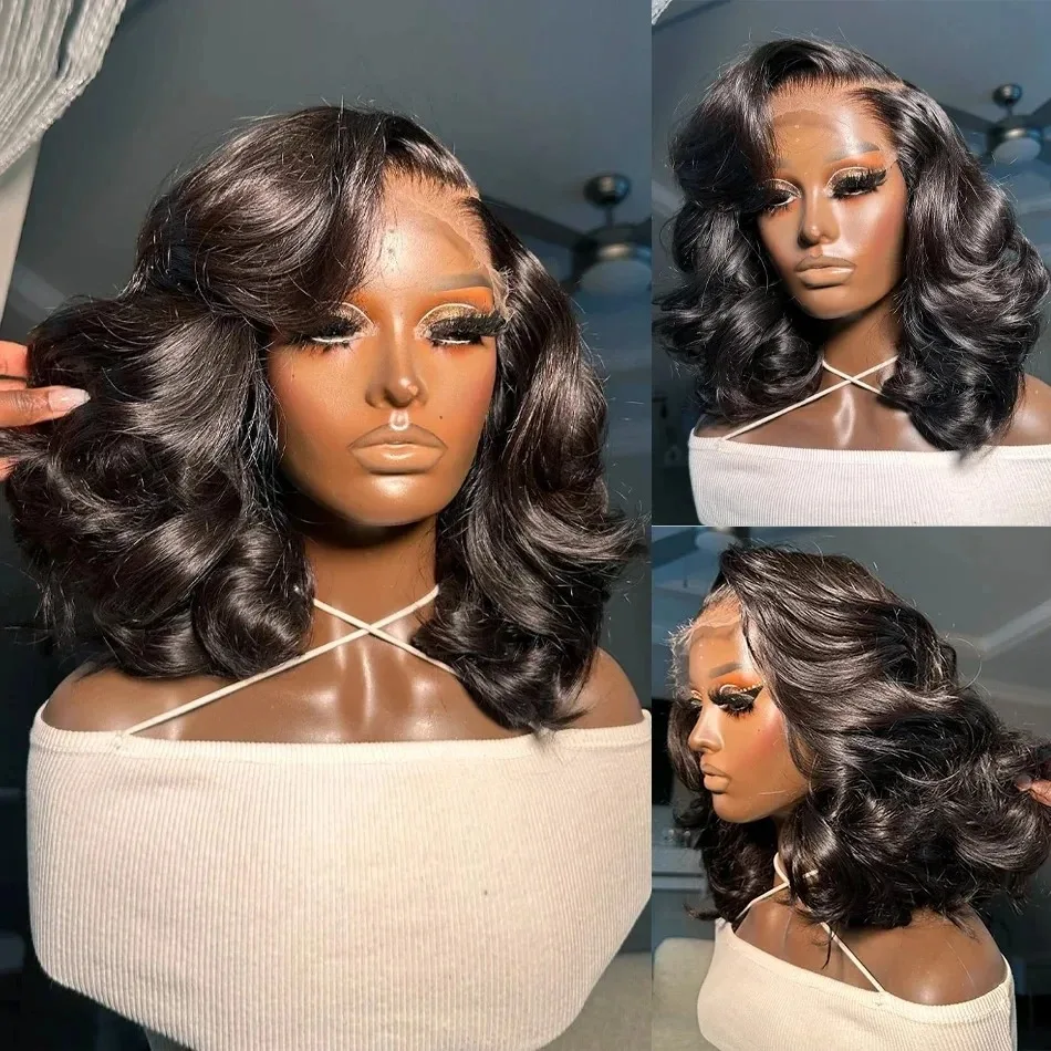 𝟐 𝐅𝐎𝐑 €78💥Glueless Perruque Coupe Pixie+13x4 Dentelle 8" Noir Bob Naturelle Wave