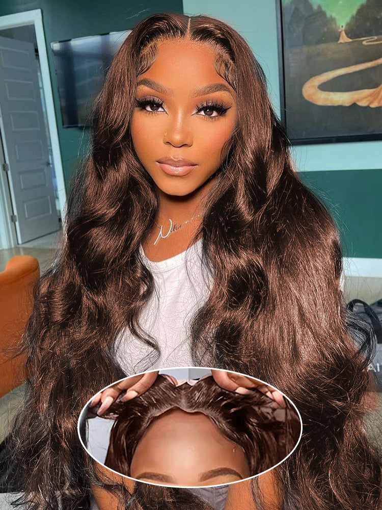 𝑼𝒘𝒂𝒗𝒚 𝑷𝒓𝒆𝒎𝒊𝒖𝒎 𝑳𝒊𝒏𝒆 9x6 Glueless Perruque Sans Colle Couleur Brun Chocolat Body Wave Cheveux Humains
