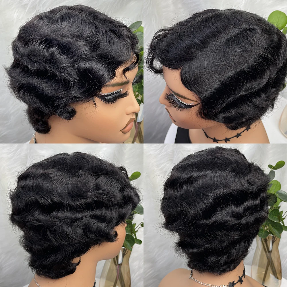 𝟐 𝐅𝐎𝐑 €69💥Perruque 8" Soyeux Milieu Partie Lisse 2x6 Dentelle+Léger Résistante Glueless Coupe Pixie Ondulée