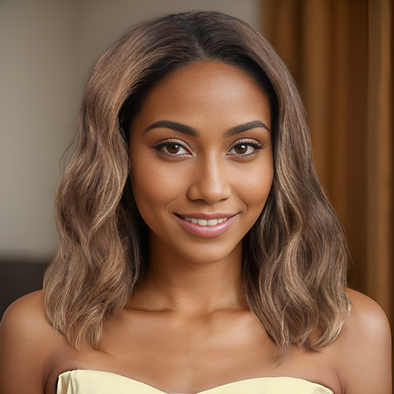 𝑼𝒘𝒂𝒗𝒚 𝑷𝒓𝒆𝒎𝒊𝒖𝒎 𝑳𝒊𝒏𝒆 13x4 Glueless Couleur Reflets Blond Foncé Perruque Sans Colle Ondulé