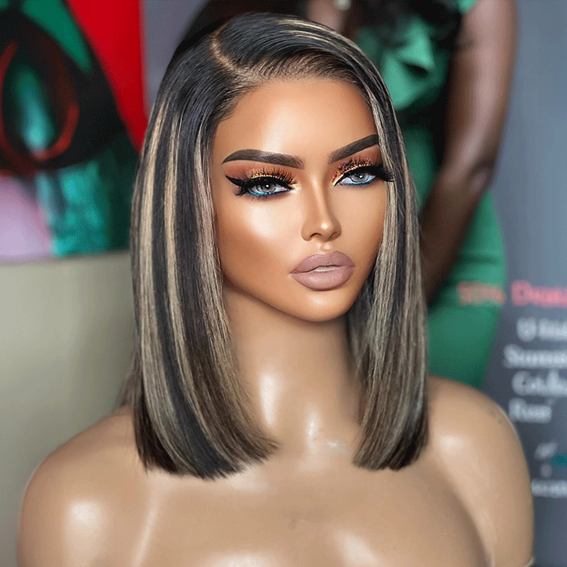 𝑼𝒘𝒂𝒗𝒚 𝑷𝒓𝒆𝒎𝒊𝒖𝒎 𝑳𝒊𝒏𝒆 L'Élégance Sans Effort Glueless Couleur Highlight 7x4 Nœuds Blanchis Capuchon Réglable Perruque Sans Colle