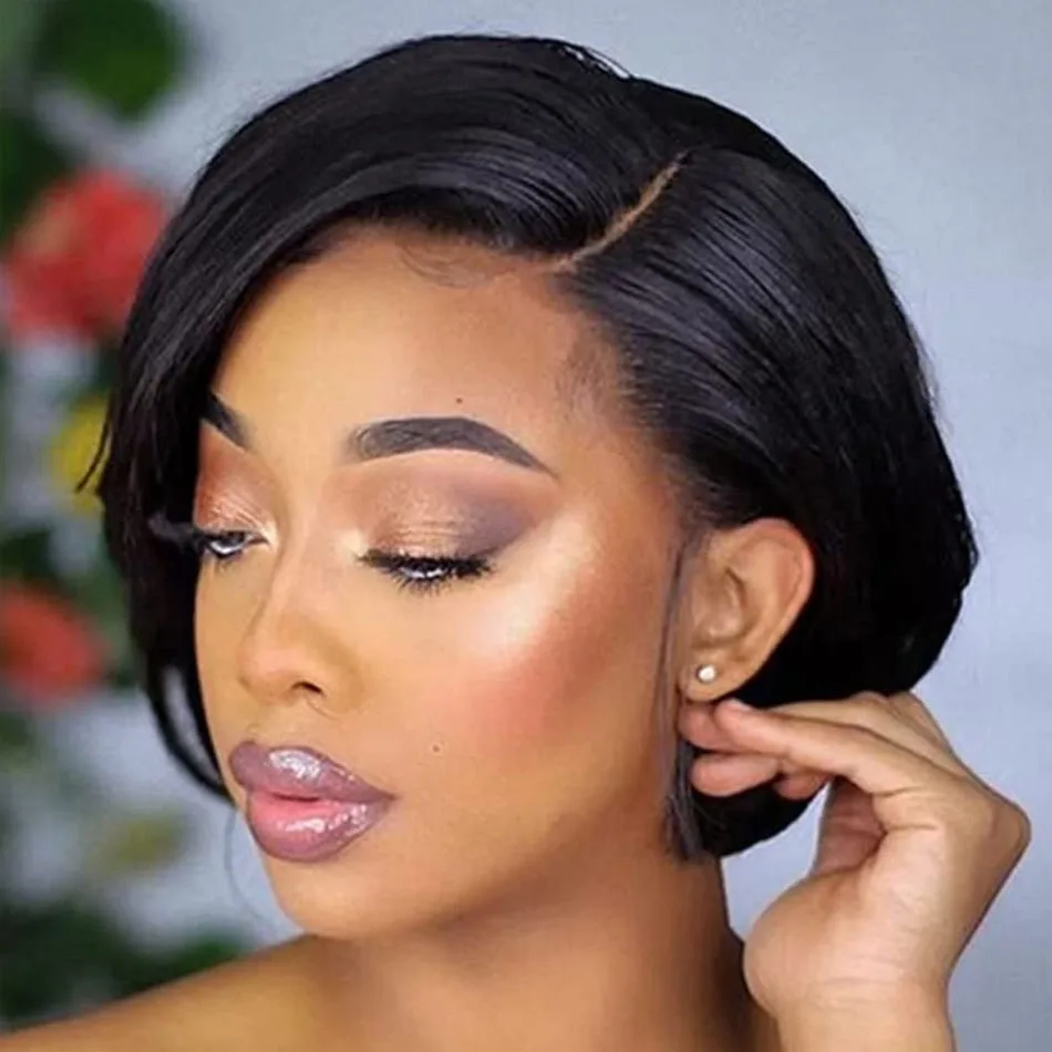 𝟐 𝐅𝐎𝐑 €58💥Perruque Noir Coupe Pixie 13x4 Dentelle Lisse+Glueless Noir Pixie Boucles Laine