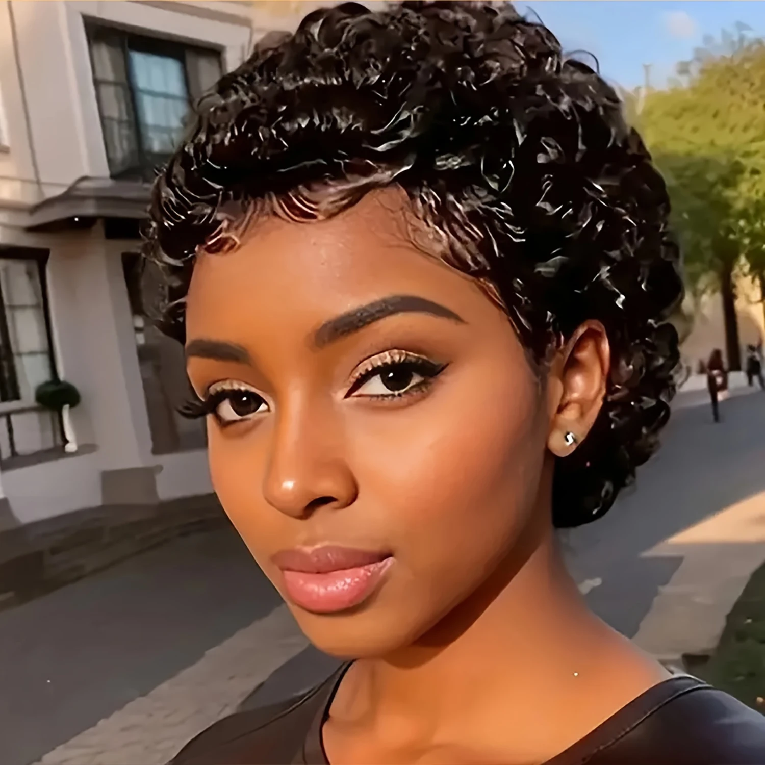 𝟐 𝐅𝐎𝐑 €58💥Perruque Noir Coupe Pixie 13x4 Dentelle Lisse+Glueless Noir Pixie Boucles Laine