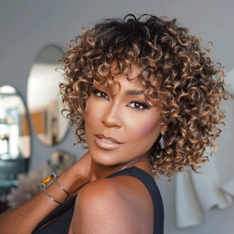 𝑼𝒘𝒂𝒗𝒚 𝑷𝒓𝒆𝒎𝒊𝒖𝒎 𝑳𝒊𝒏𝒆 Perruque Légère Confortable Glueless Couleur Blond Foncé Doré Ombré Perruque Sans Colle Bouclé