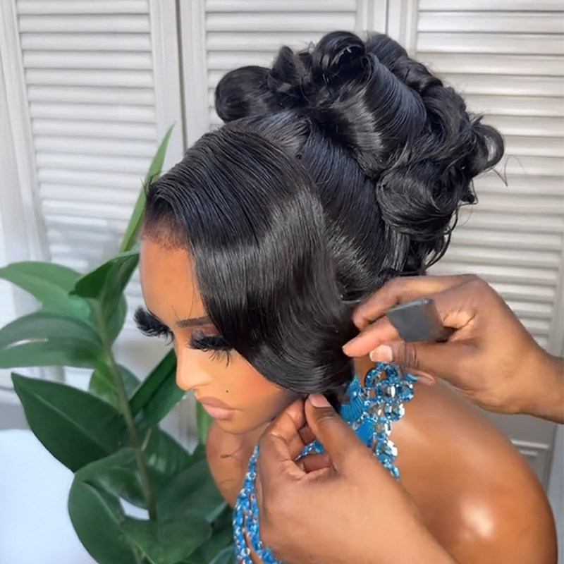 𝑷𝒆𝒓𝒓𝒖𝒒𝒖𝒆 𝑴𝒂𝒓𝒊𝒂𝒈𝒆 𝑷𝒓𝒆́-𝑪𝒐𝒊𝒇𝒇𝒆́𝒆 Coiffures Mariage Rapides Chignon Ondulé/Lisse Cheveux Humains 13×4 Dentelle