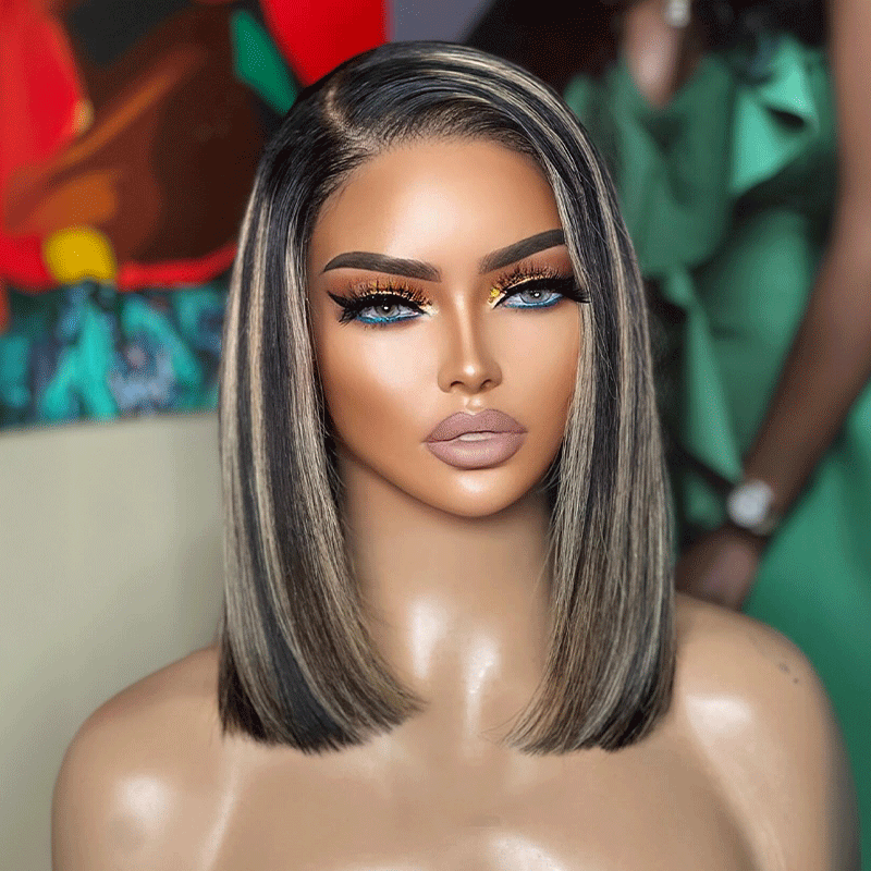 𝑼𝒘𝒂𝒗𝒚 𝑷𝒓𝒆𝒎𝒊𝒖𝒎 𝑳𝒊𝒏𝒆 L'Élégance Sans Effort Glueless Couleur Highlight 7x4 Nœuds Blanchis Capuchon Réglable Perruque Sans Colle
